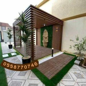أحدث تصاميم مظلات وجلسات الخشب في الرياض